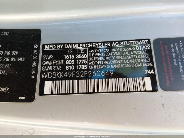 Parting Out- 2002 Mercedes-Benz SLK230 R170 Kompressor- 173