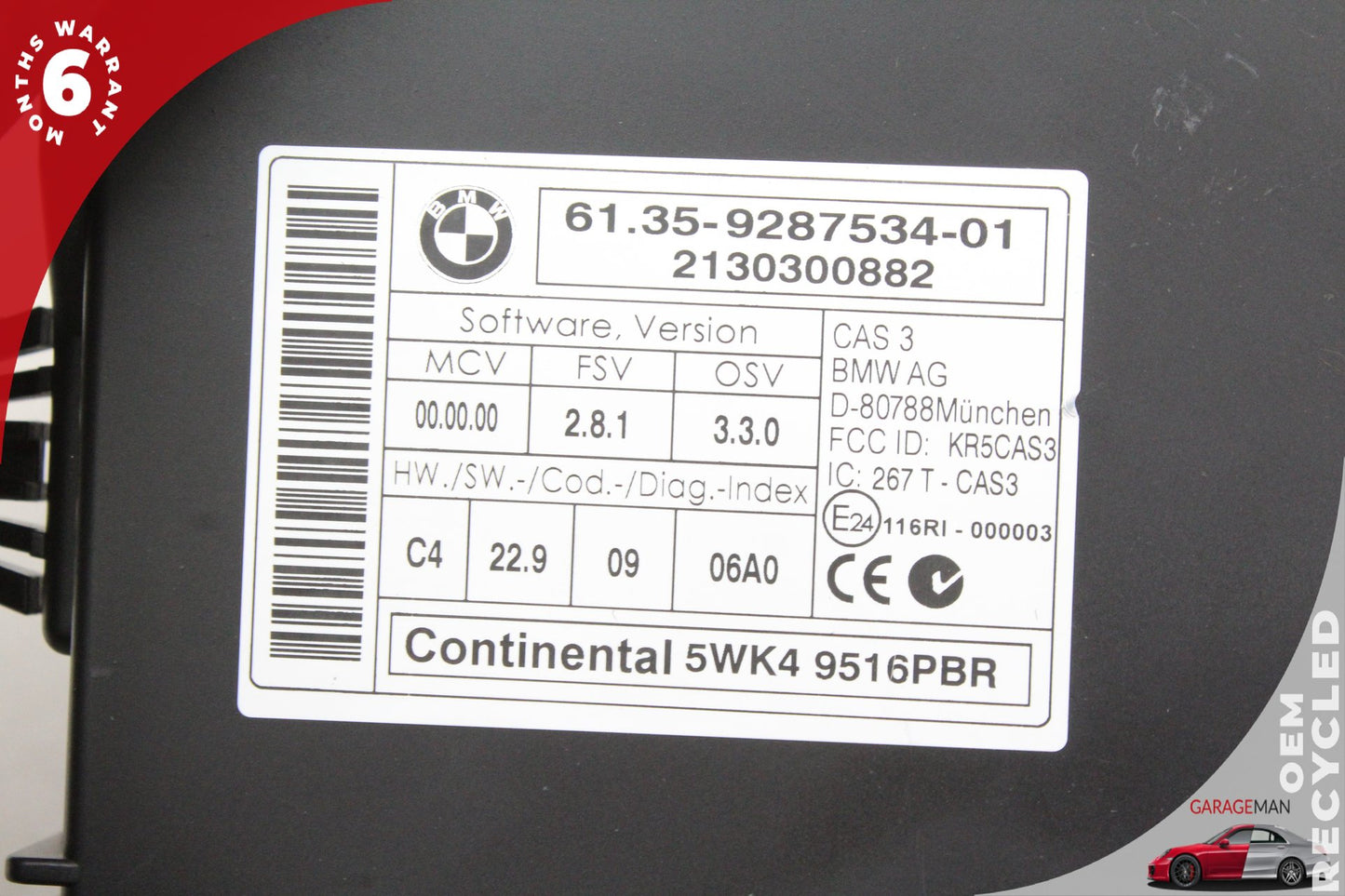 2007-2014 BMW X1 X5 X6 SUV CAS Comfort Access Control Module Unit 9287534 OEM