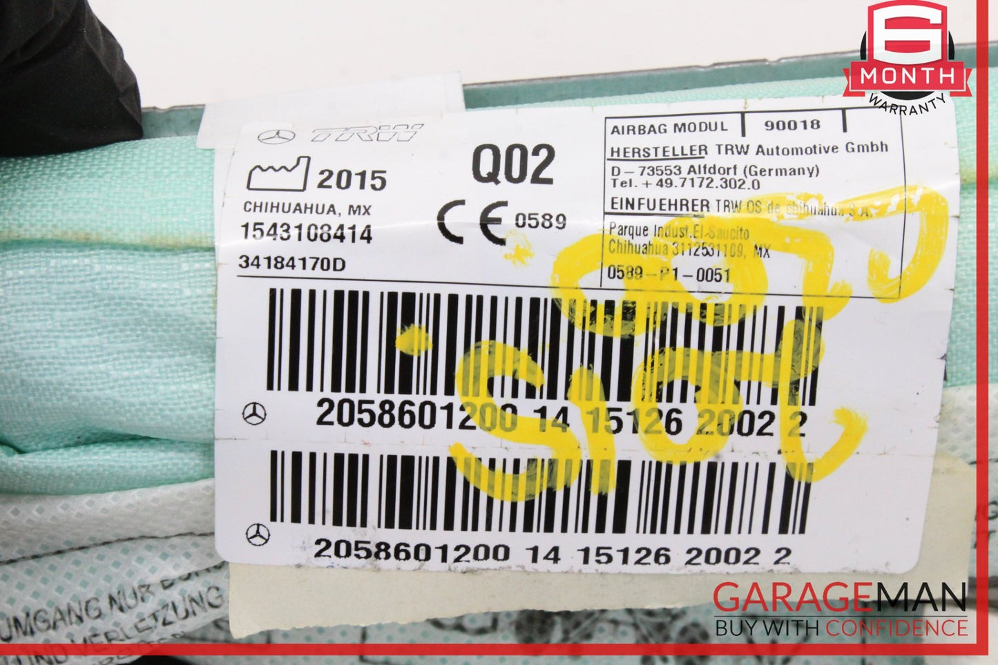2015-2021 Mercedes W205 C300 4MATIC Left Side Roof Upper Curtain Airbag OEM