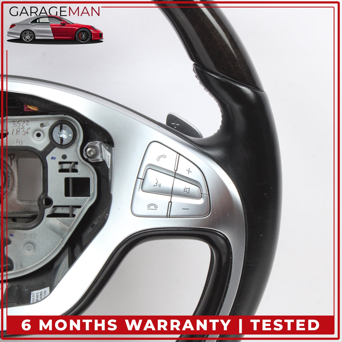 2014-2017 Mercedes W222 S550e Steering Wheel Wood w/ Paddle Shifters Black OEM