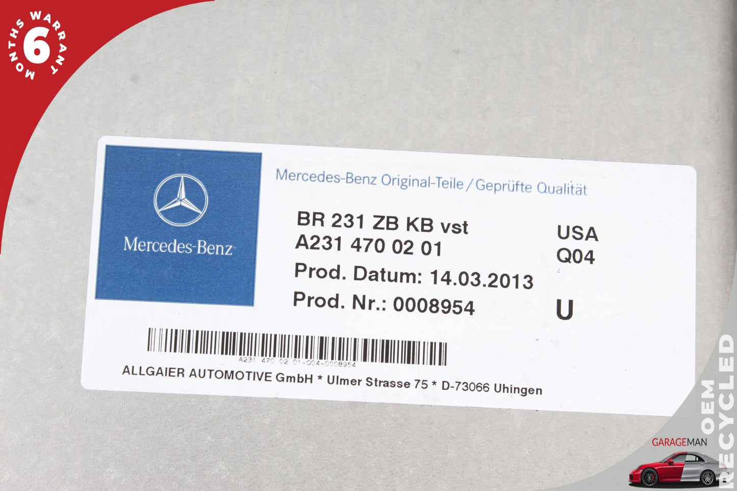2013 Mercedes-Benz SL500 R231 Convertible Fuel Tank 2314700201