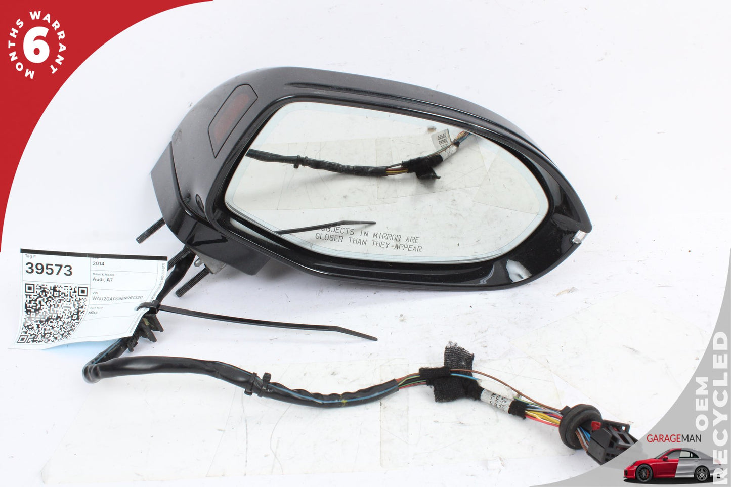 2012-2018 Audi A7 Front Right Side Door Rear View Mirror w/ Blind Spot Black OEM