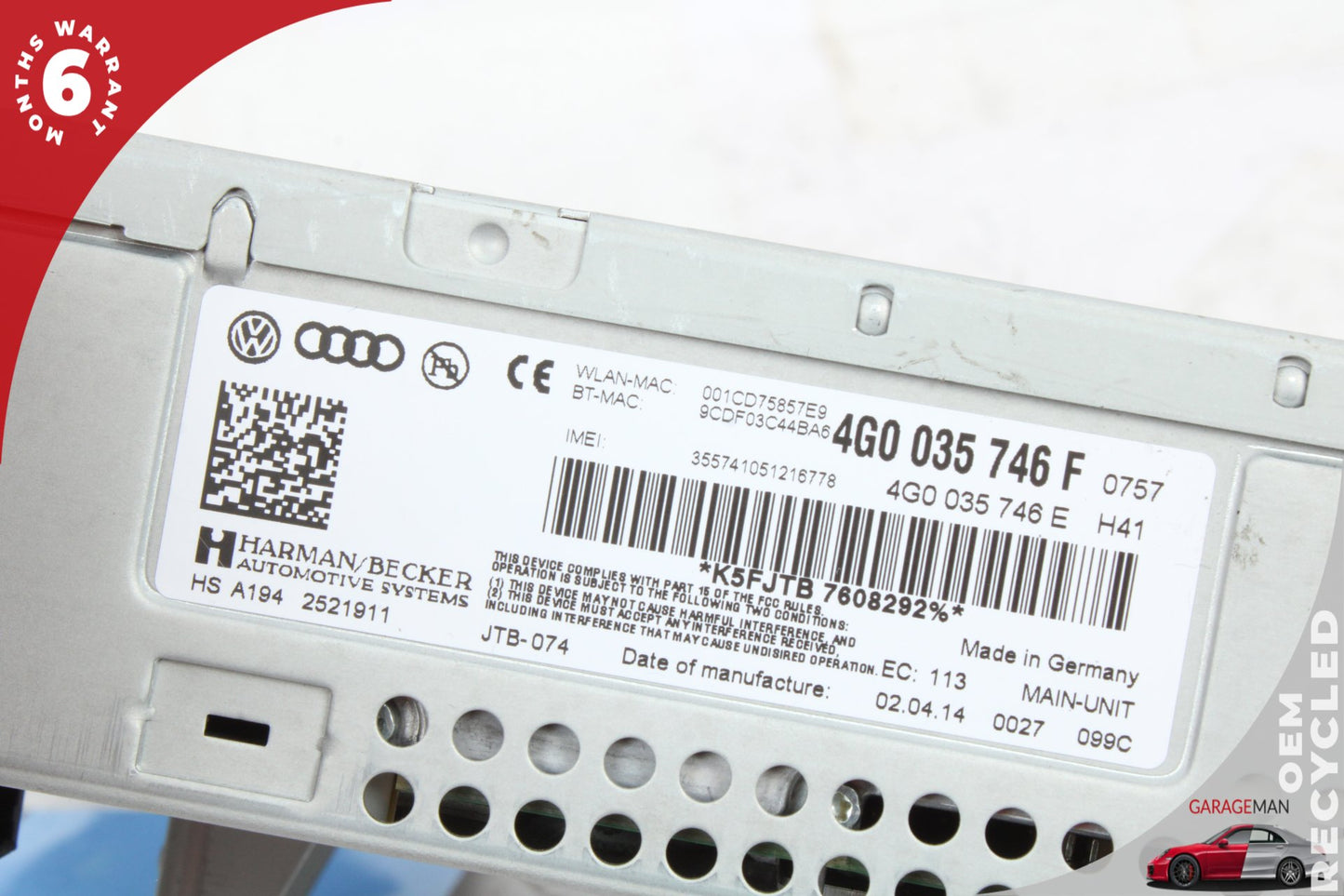 2012-2018 Audi A6 A7 Front Dash Audio Radio Receiver Player 4G0035746F OEM