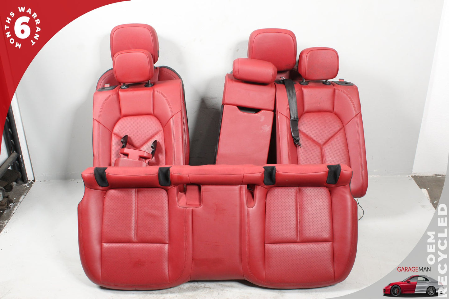 2015-2018 Porsche Macan 95B Front &amp; Rear Complete Leather Seat Assembly Red OEM