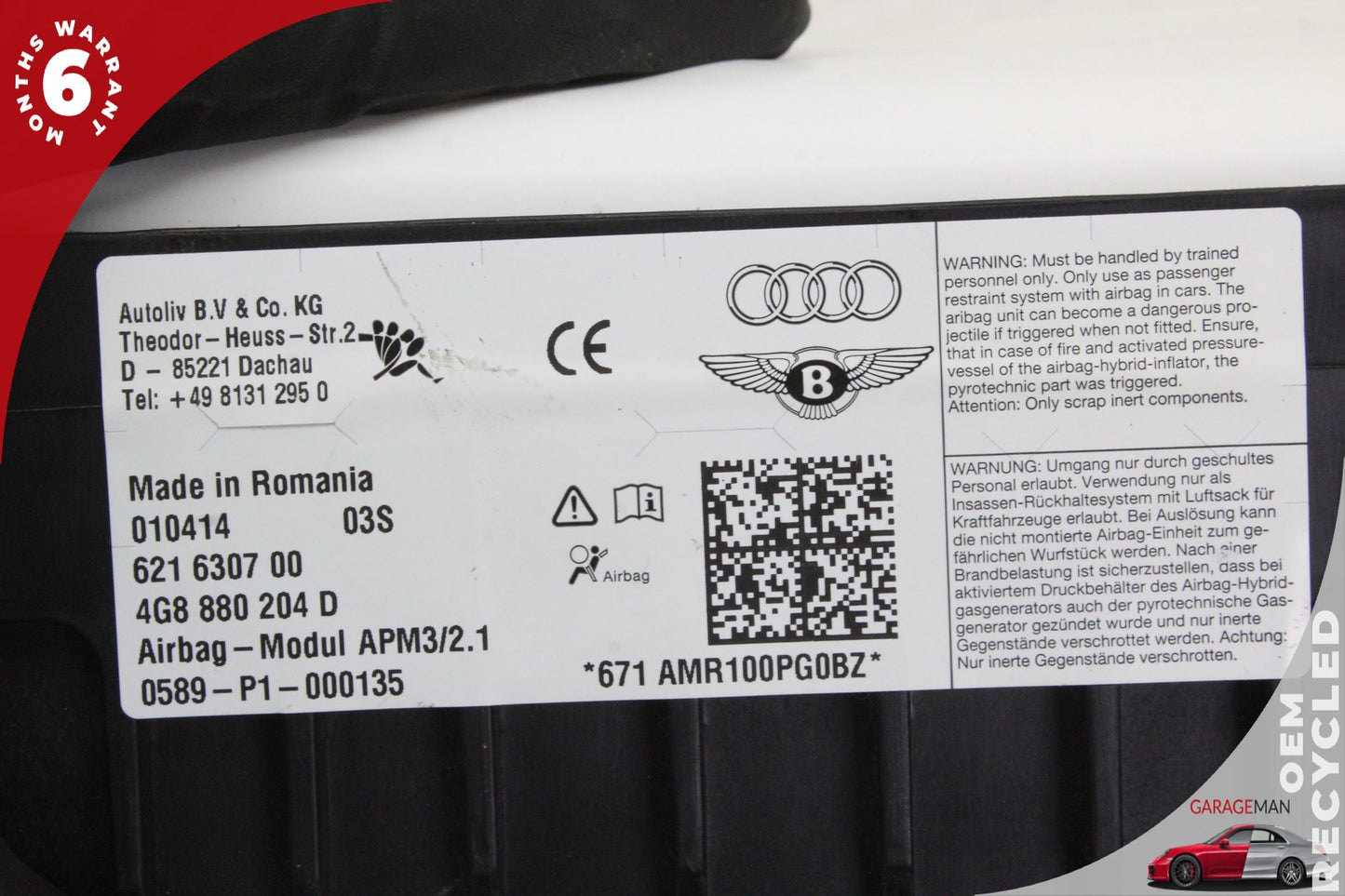 2012-2018 Audi A6 Front Right Passenger Side Dash Airbag Air Bag 4G8880204D OEM