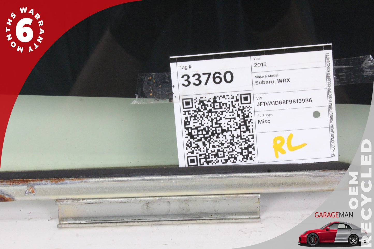 2015-2021 Subaru WRX Sedan Rear Left Side Door Window Glass 62011FJ112 OEM