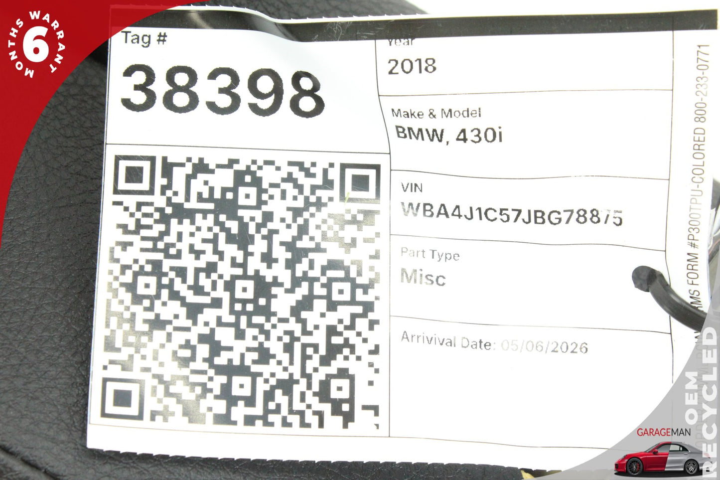 2012-2019 BMW 430i F36 Sedan Front Right or Front Left Side Headrest 52107362623