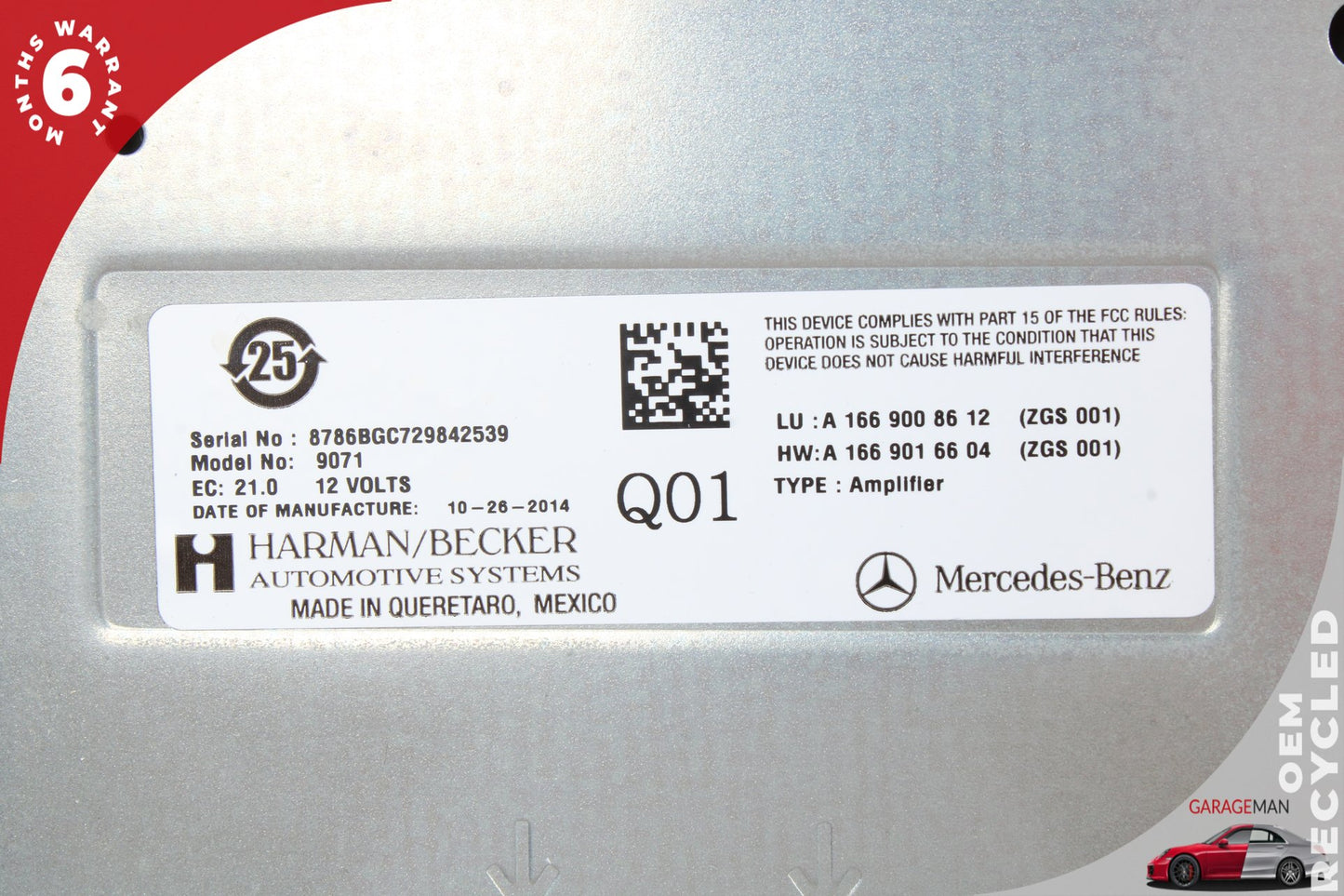 2012-2016 Mercedes X166 GL550 SL550 Amplifier Amp Harman Becker 1669008612 OEM