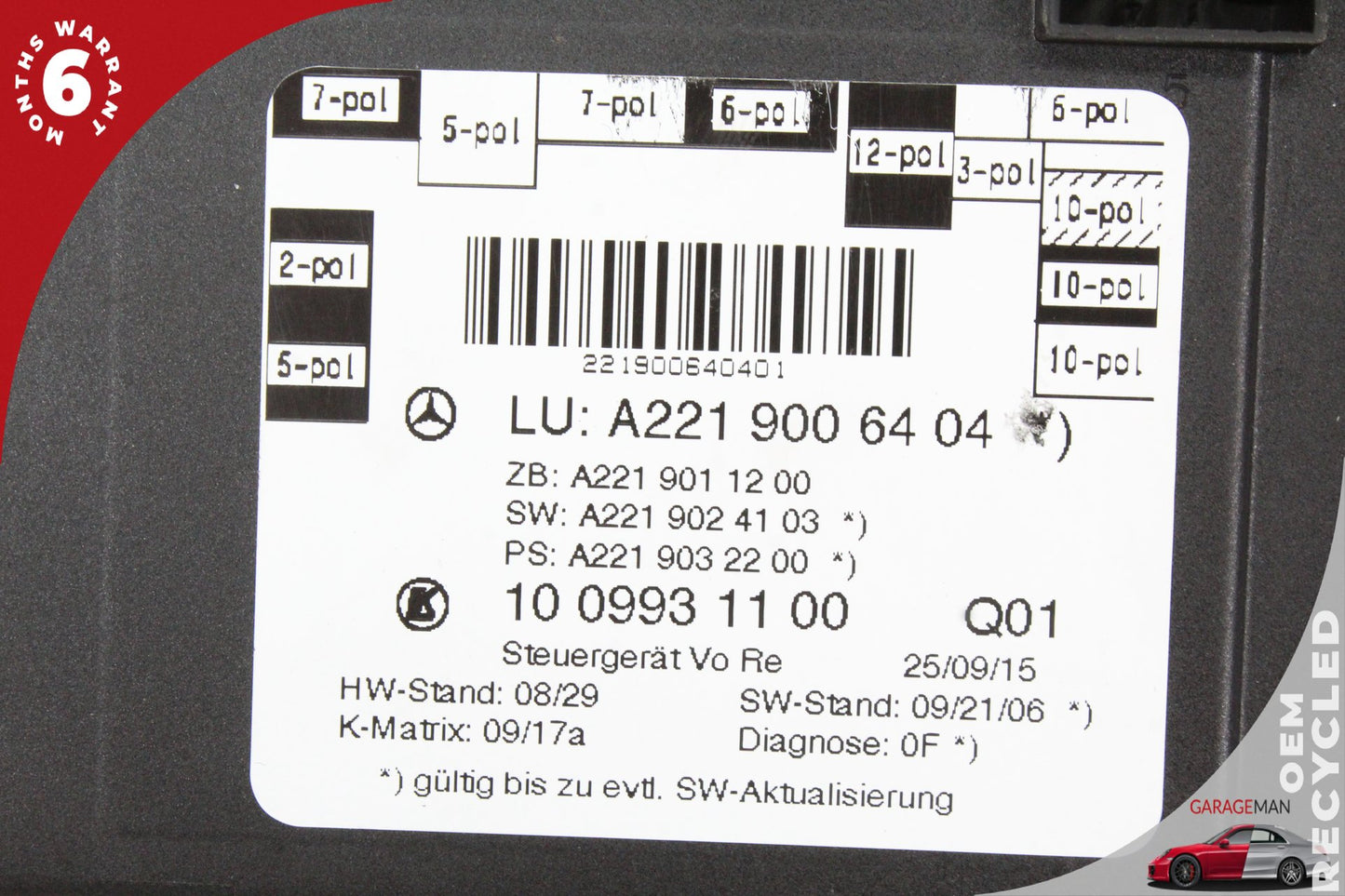 07-13 Mercedes S550 S-Class W221 Right Front Door Control Module 2219007501