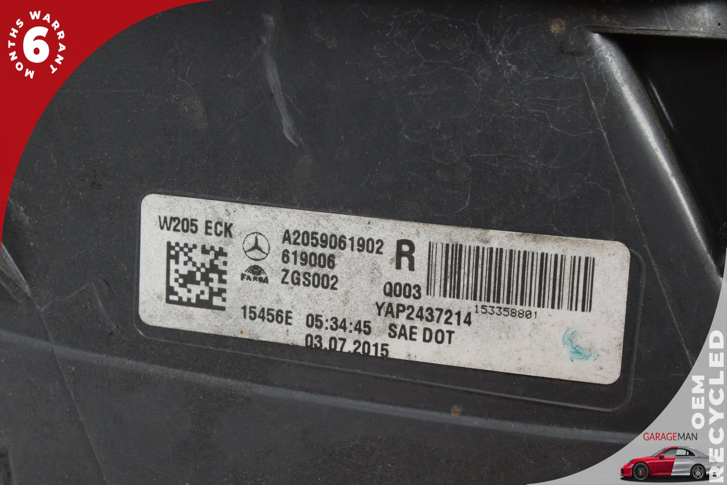 2015-2018 Mercedes-Benz C300 W205 Rear Right Side Tail Light Lamp 2059061902 OEM