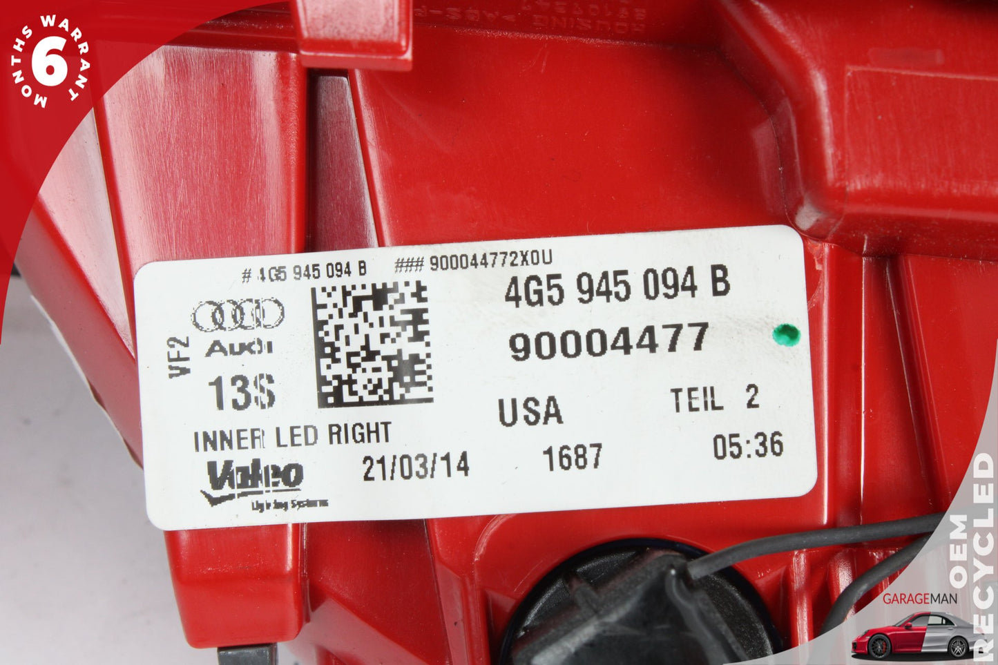 2012-2015 Audi A6 S6 Rear Right Side Inner Tail Light Lamp Tinted 4G5945094B OEM