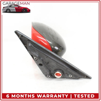 1999-2005 Porsche 911 Left Door Rear View Mirror Red w/ Carbon Fiber Cover OEM