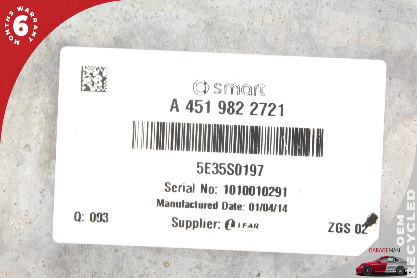 2013-2015 Smart Fortwo 451 Sedan EV Battery Charger Module 4519822721 OEM