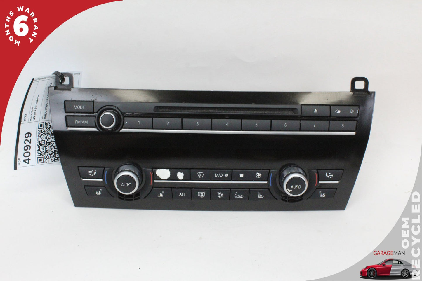 2009-2012 BMW 750i Front AC Temperature Climate Control Switch Panel 9229821 OEM