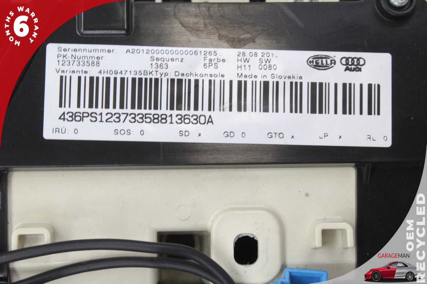 2011-2018 Audi A8 S8 Front Upper Overhead Dome Light Lamp 4H0947135BK OEM