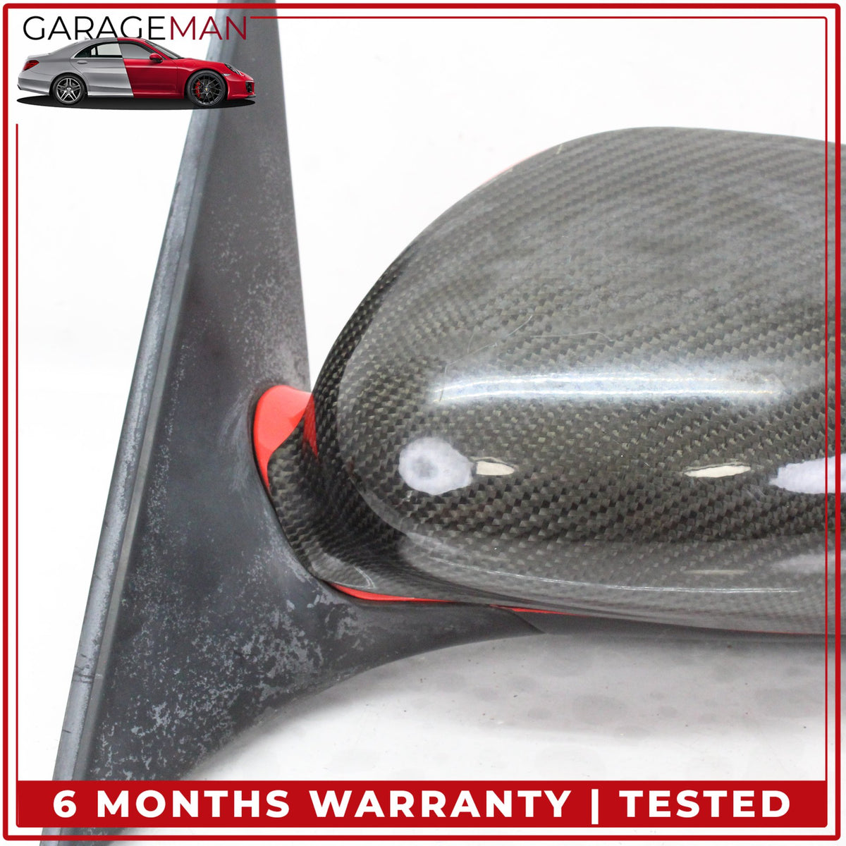 1999-2005 Porsche 911 Left Door Rear View Mirror Red w/ Carbon Fiber Cover OEM