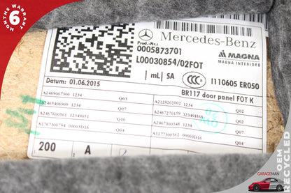 2014-2019 Mercedes W117 CLA45 AMG Rear Left Side Door Trim Panel 2465406809 OEM