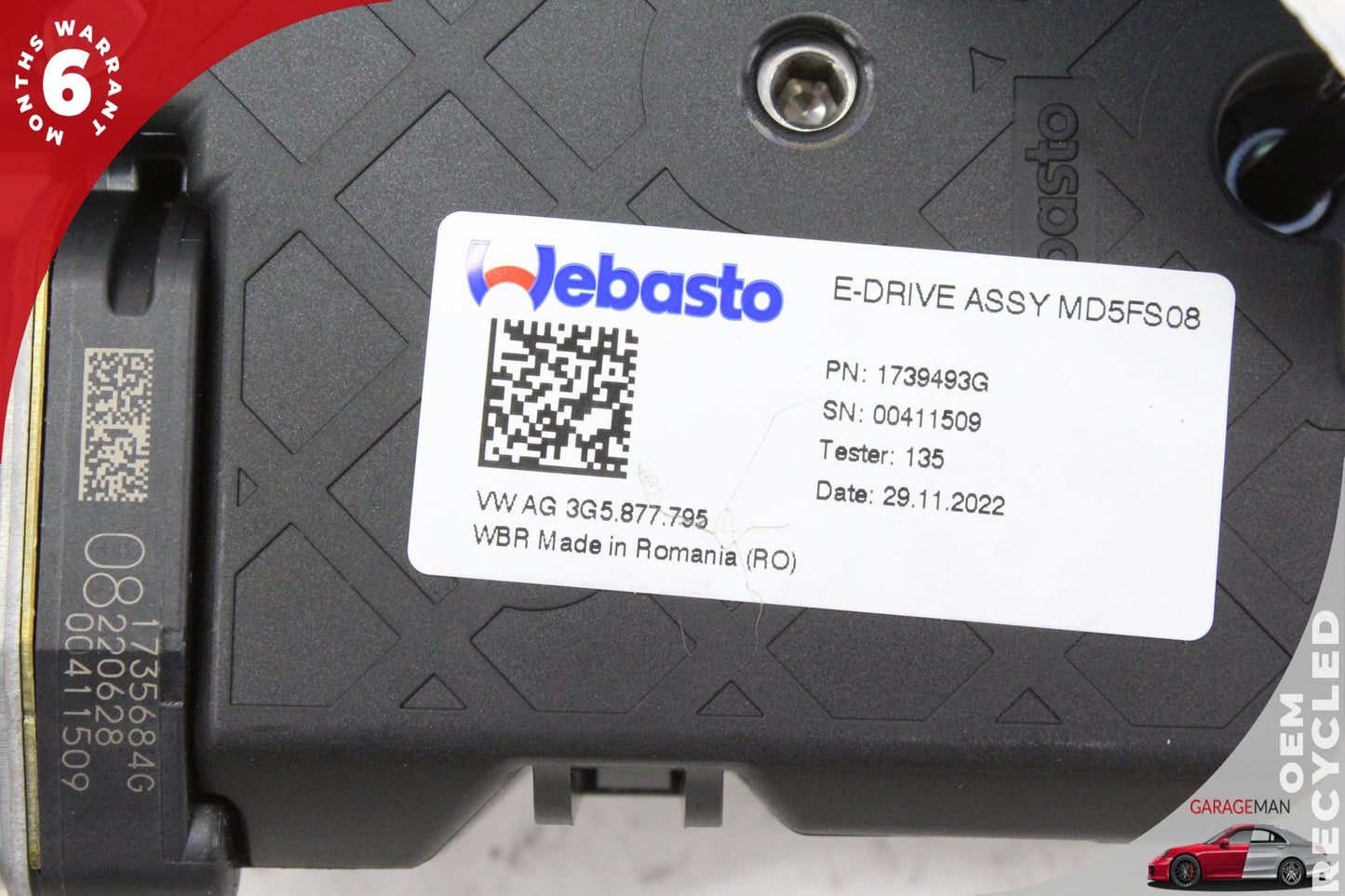 2022-2025 Audi Q4 E-Tron Sunroof Sun Roof Electric Motor Webasto 3G5877795 OEM