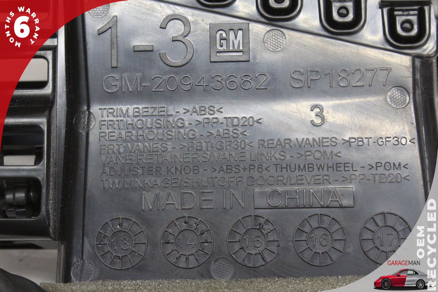 2014-2019 Chevrolet Silverado 1500 Front Left Dash Center AC A/C Air Vent OEM