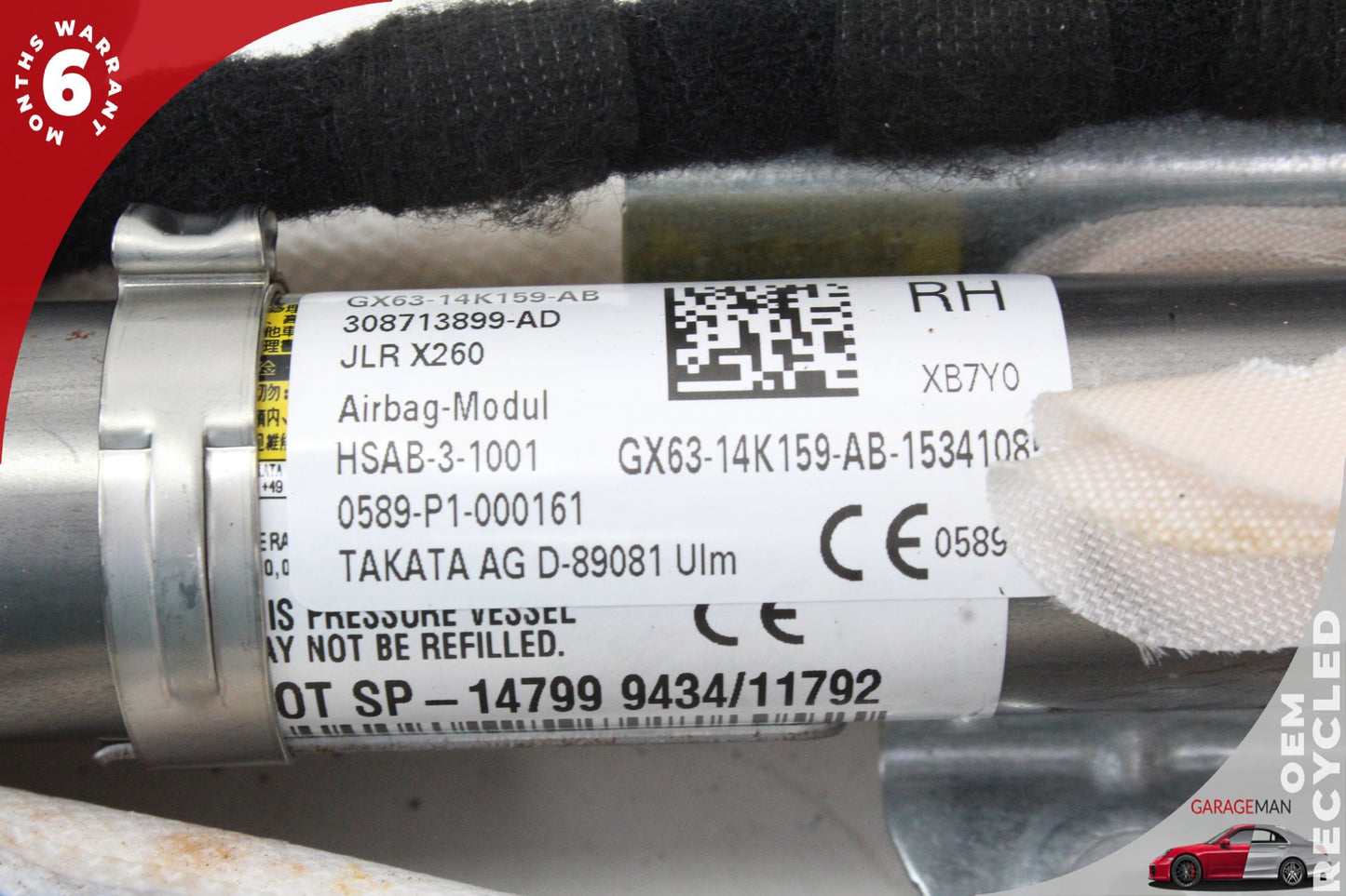 2016-2020 Jaguar XF X260 Right Side Upper Roof Curtain Air Bag GX6314K159AB OEM