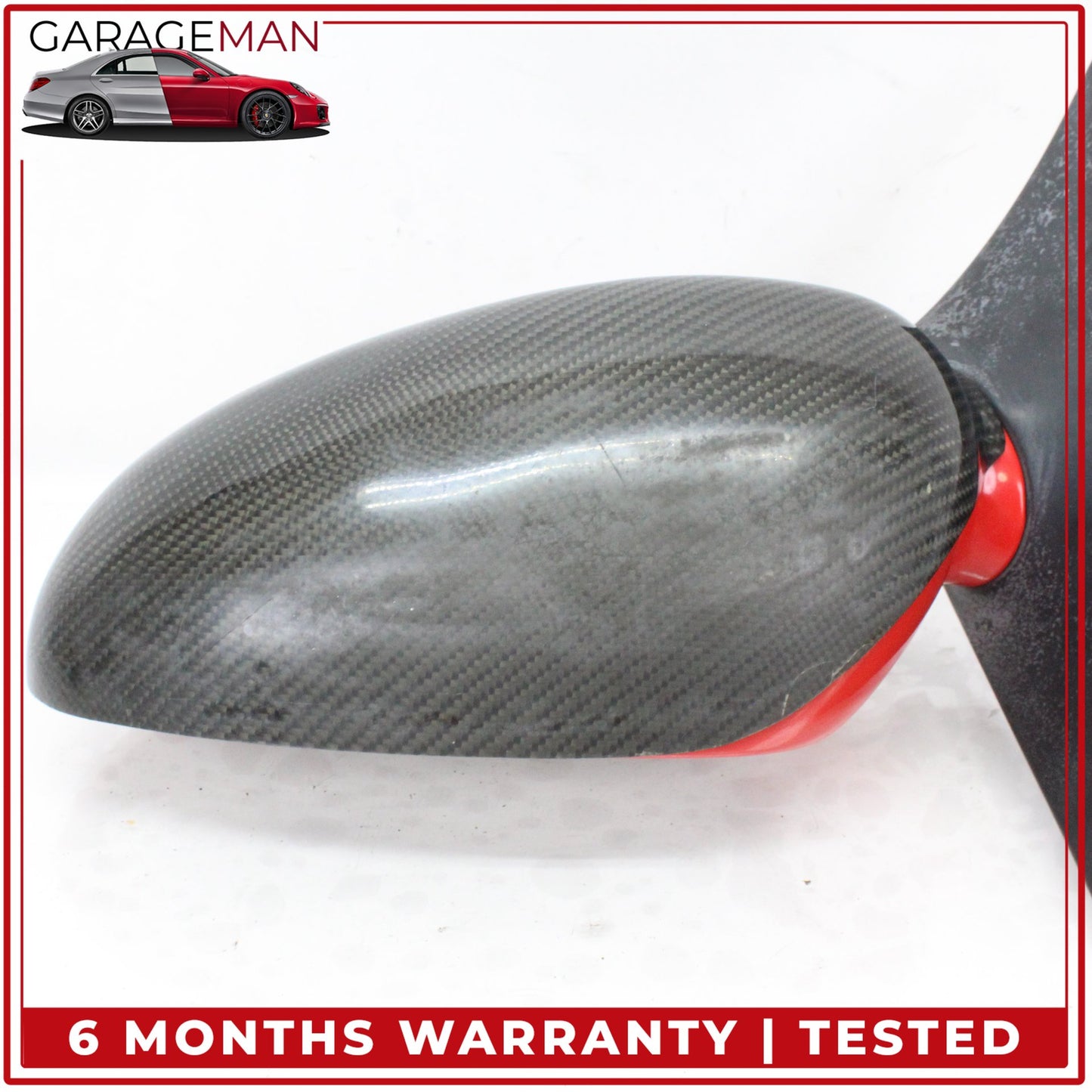 1999-2005 Porsche 911 Left Door Rear View Mirror Red w/ Carbon Fiber Cover OEM