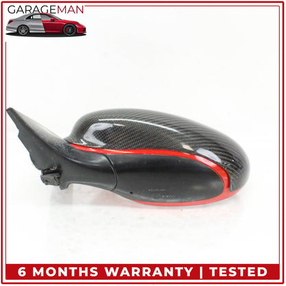 1999-2005 Porsche 911 Left Door Rear View Mirror Red w/ Carbon Fiber Cover OEM