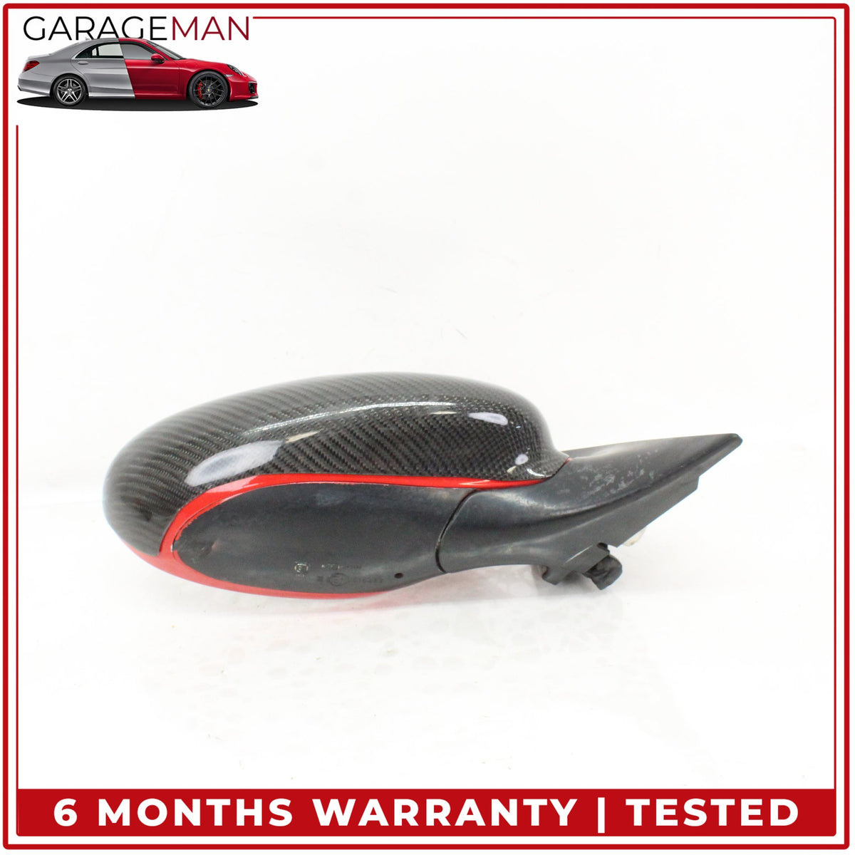 1999-2005 Porsche 911 Right Door Rear View Mirror Red w/ Carbon Fiber Cover OEM