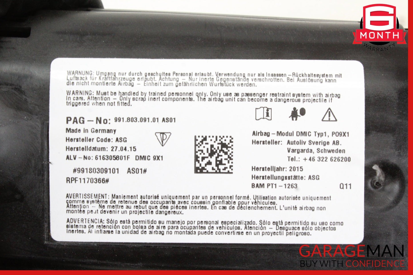 2013-2024 Porsche Cayman 981 Boxster Front Left Side Door Airbag 99180309101 OEM