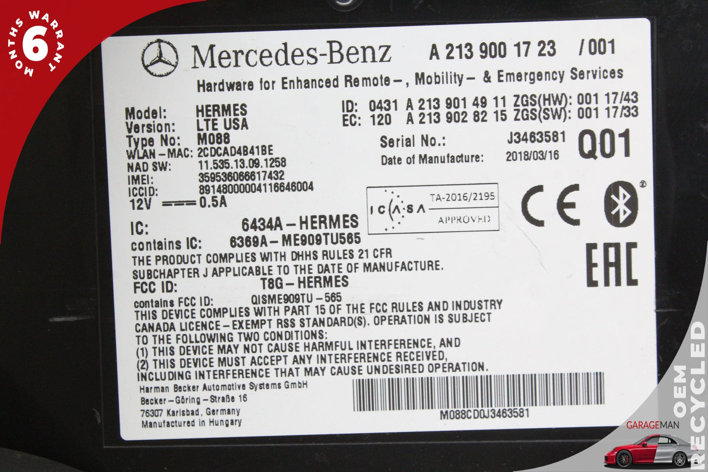 15-20 Mercedes X253 GLC350e Communication Computer Control Module Unit OEM