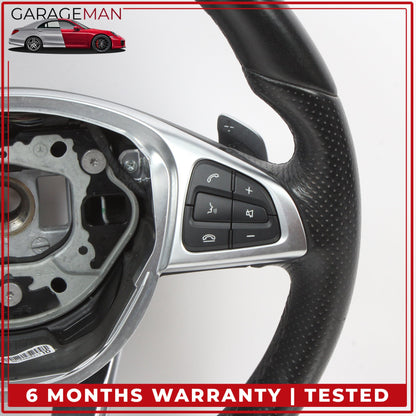 2015-2020 Mercedes W205 C300 Flat Bottom Steering Wheel w/ Paddle Shifters OEM