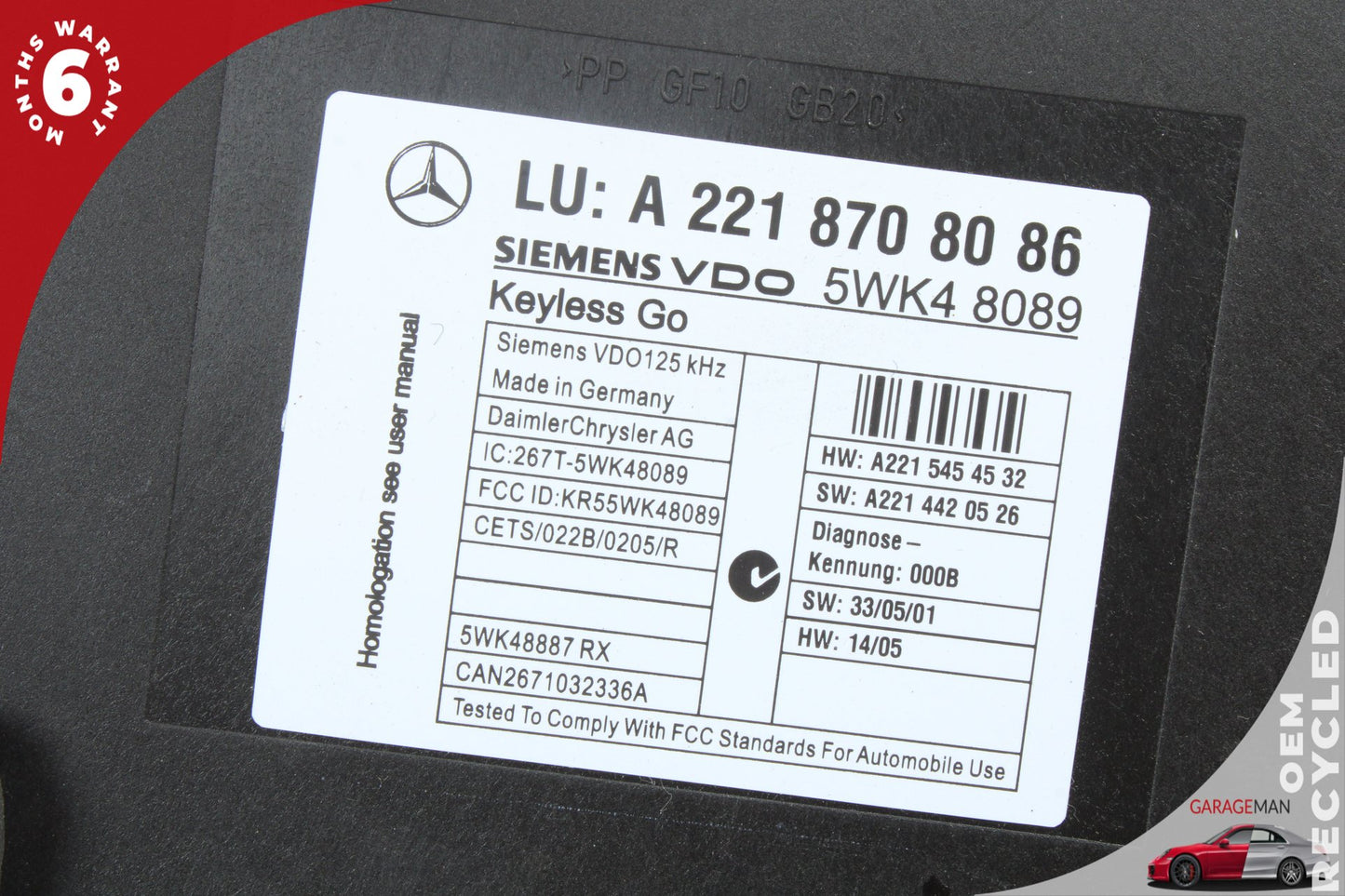 2007-2010 Mercedes W221 S550 CL550 Keyless Go Control Module 2218708086 OEM