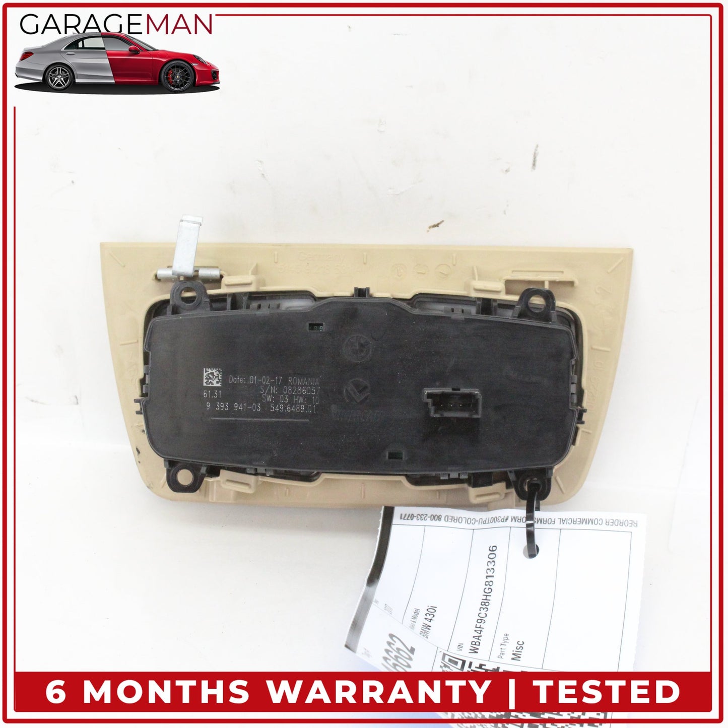 2012-2020 BMW 430i F36 Headlight Control Switch Panel w/ Trim Beige 9393941 OEM