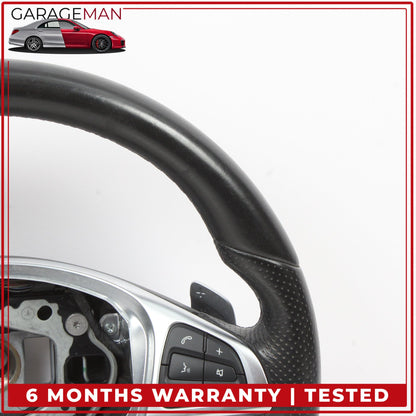 2015-2020 Mercedes W205 C300 Flat Bottom Steering Wheel w/ Paddle Shifters OEM