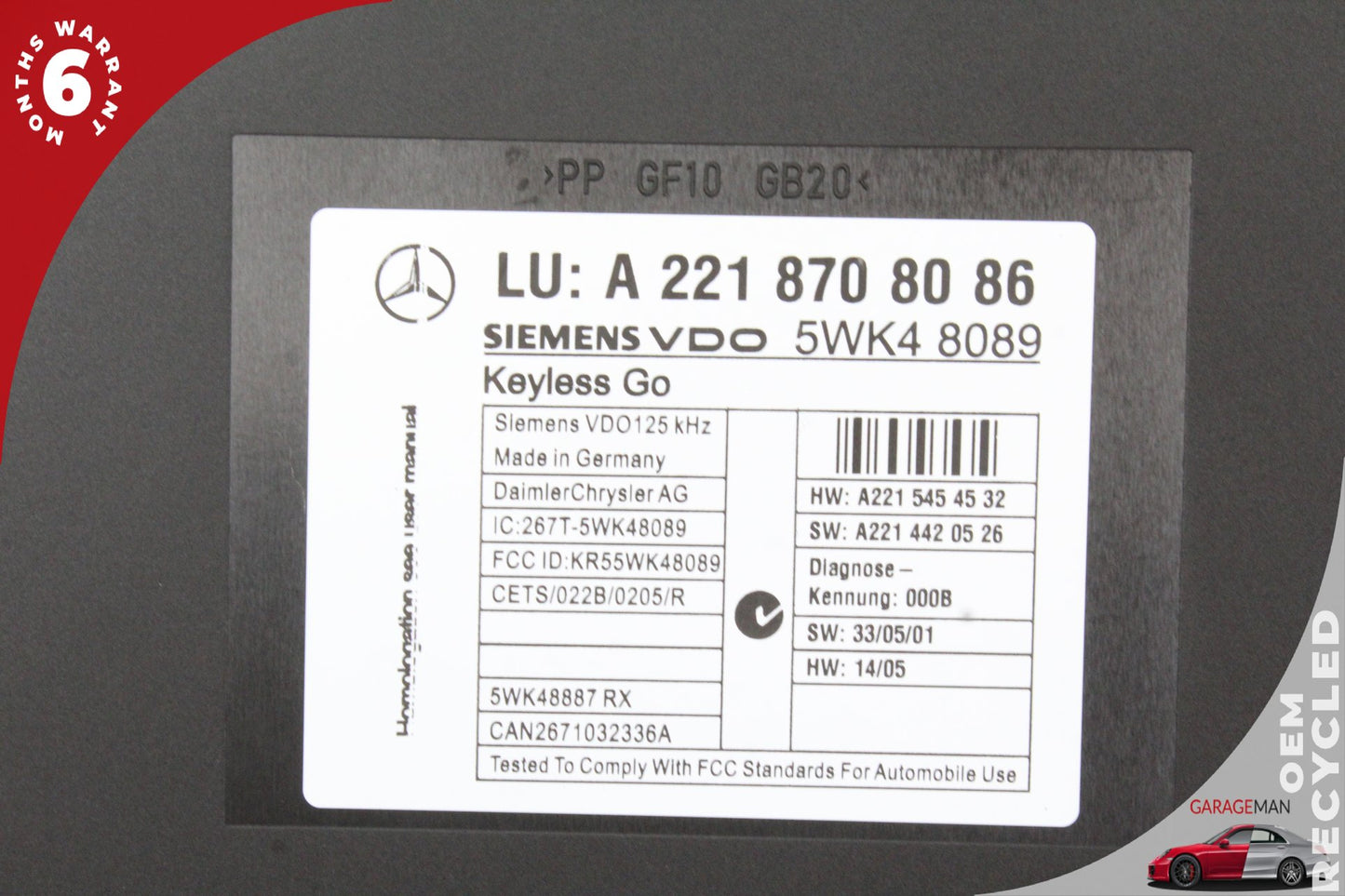 2007-2010 Mercedes W221 S550 CL550 Keyless Go Control Module 2218708086 OEM