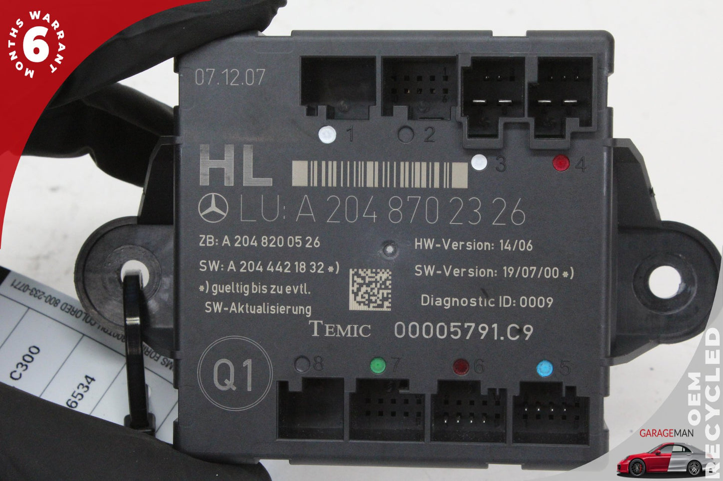 08-14 Mercedes-Benz C300 w204 Sedan Left Rear Door Control Module 2048702326 OEM