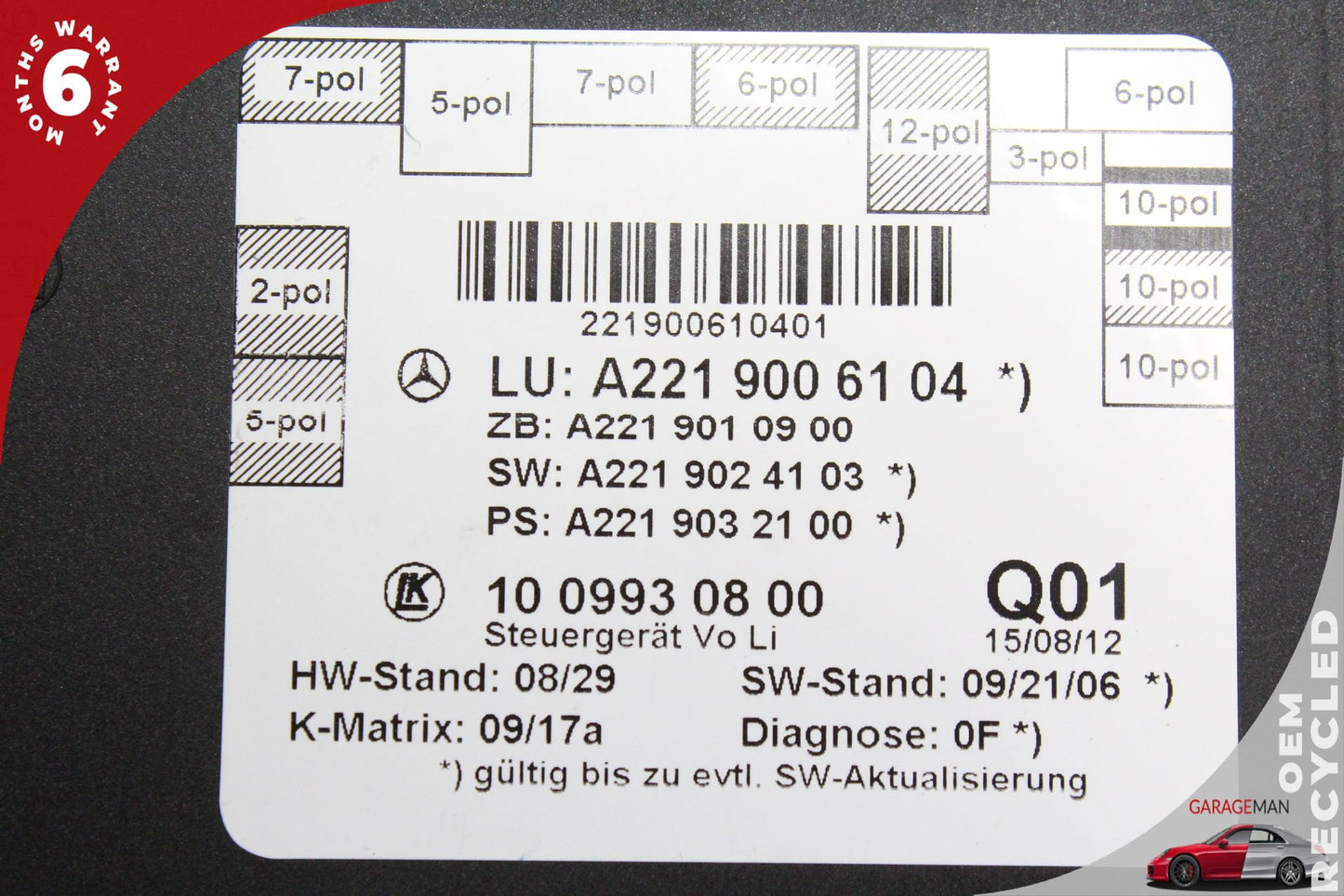 2007-2013 Mercedes W221 S550 S600 Front Left Door Control Module 2219006104 OEM