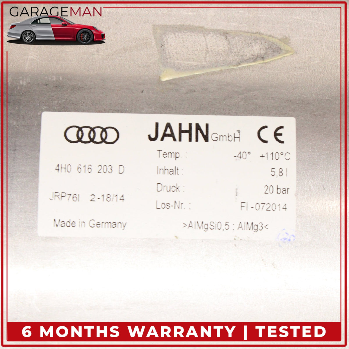2011-2018 Audi A8 S8 Air Ride Suspension Pressure Tank Reservoir 4H0616203D OEM