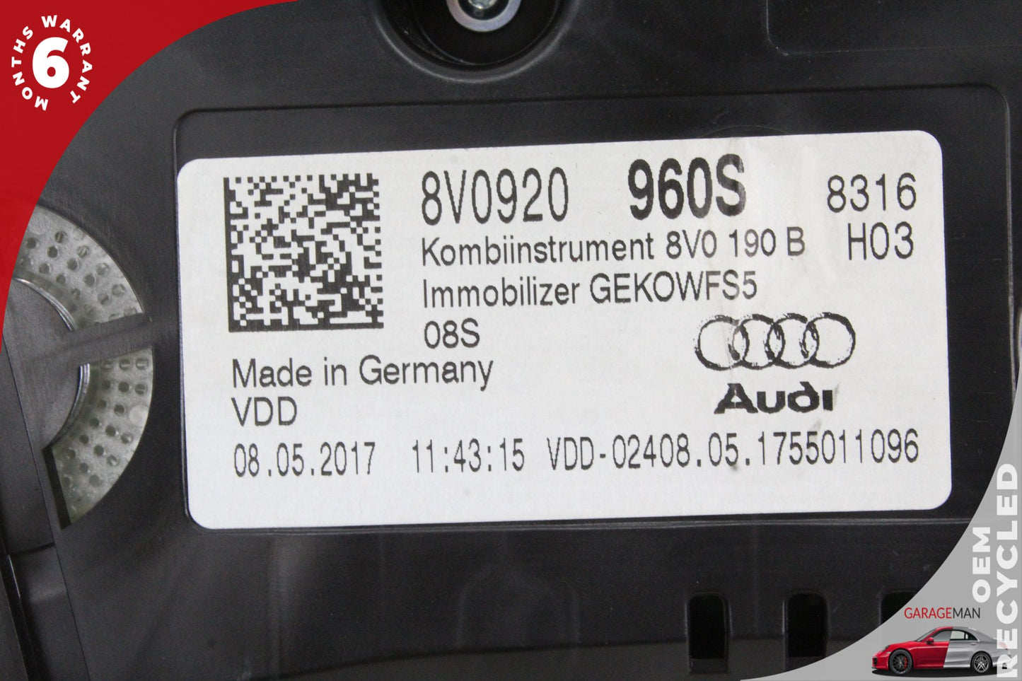2017-2018 Audi A3 8V Dash Instrument Panel Speedometer Cluster 8V0920960S
