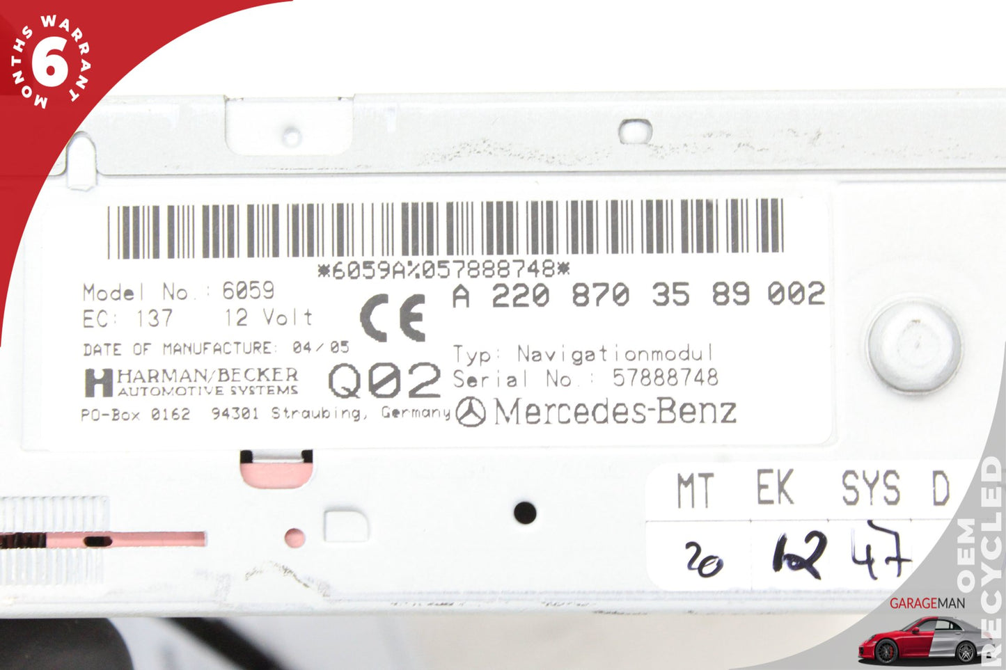 02-08 Mercedes-Benz SL500 R230 Convertible CD DVD Disc Changer Player 2208703589