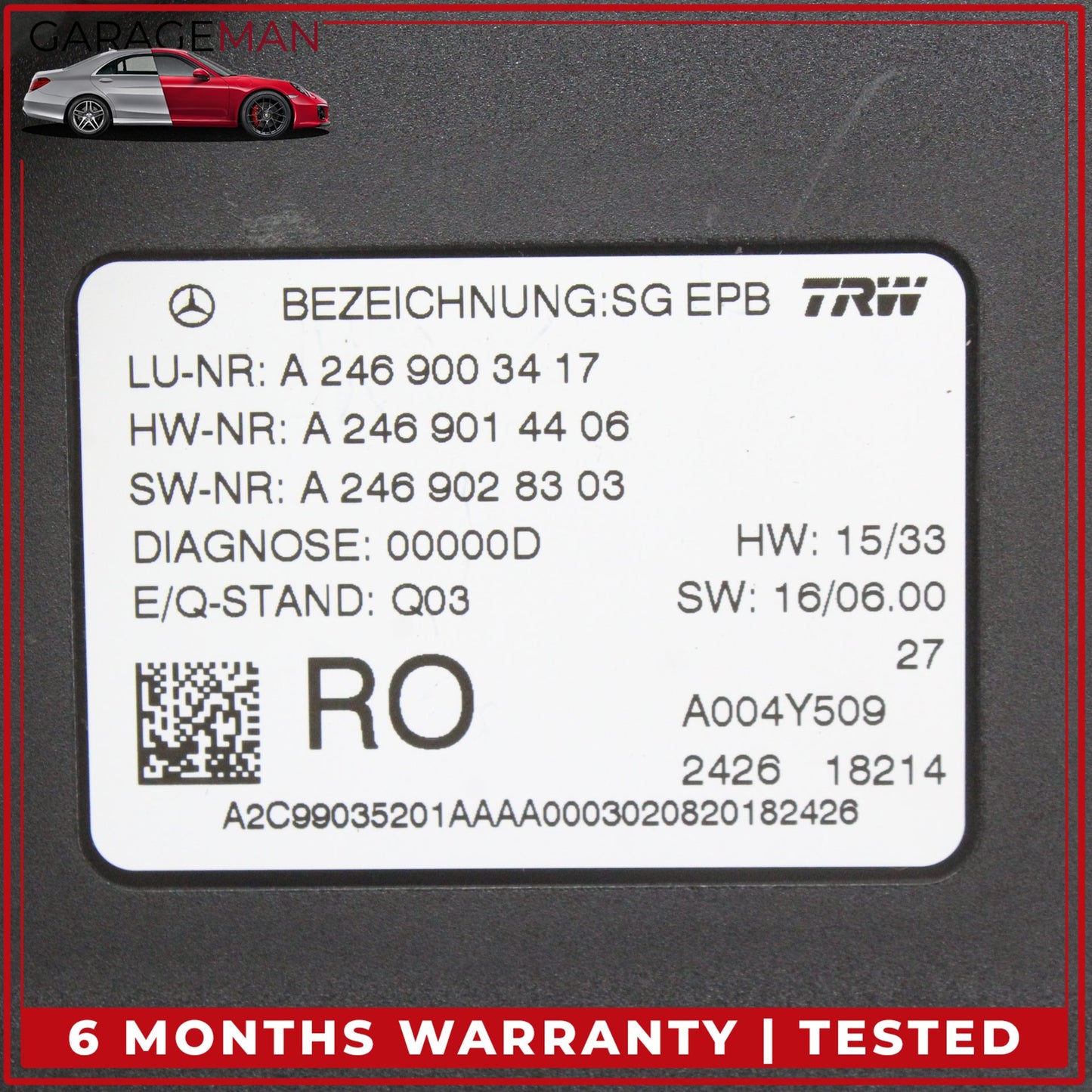 2012-2020 Mercedes-Benz CLA250 W117 Sedan Hand Parking Brake Control Module 2469014406 OEM