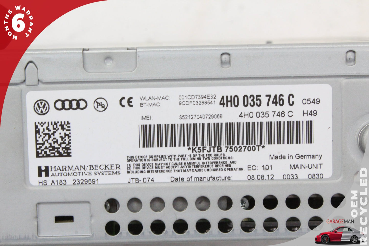 2011-2016 Audi A8 S8 Audio Radio Stereo MMI Multimedia CD Player 4H0035746C OEM