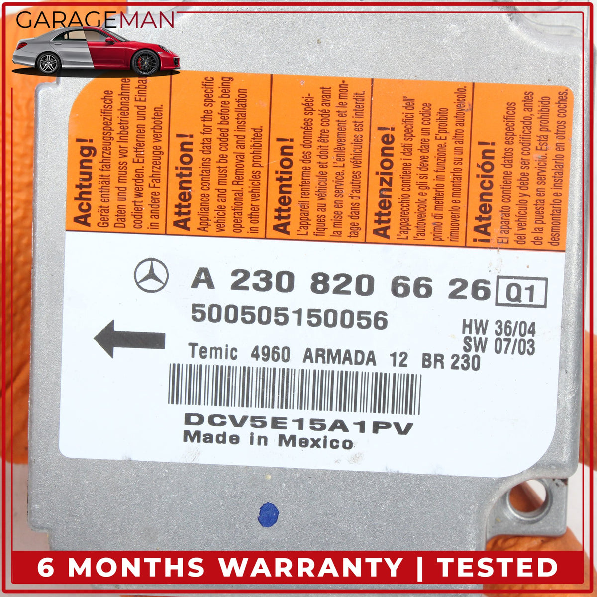 2003-2006 Mercedes R230 SL500 Airbag Air Bag Sensor SRS Control Module OEM