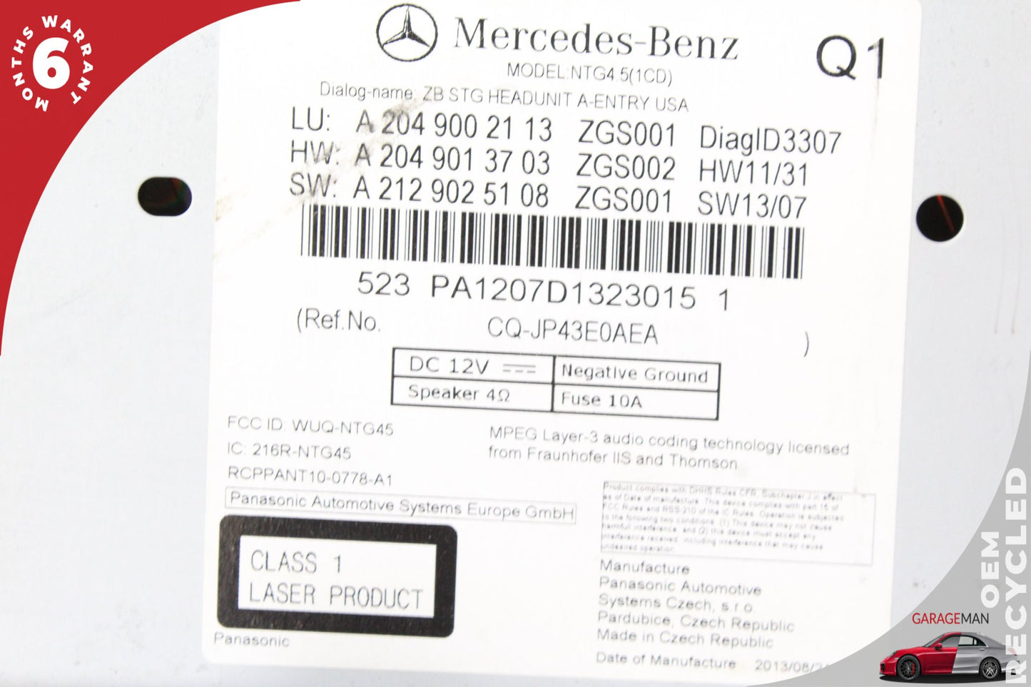2012-2015 Mercedes W204 C250 C300 Navigation Comand Head Unit DVD CD Audio OEM