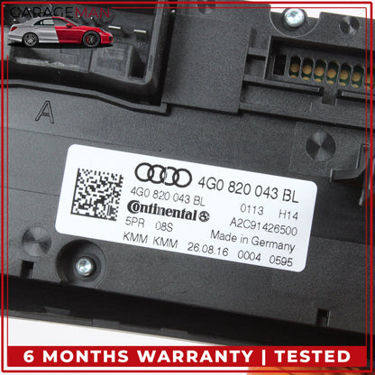 2016-2018 Audi A6 A7 Front AC Temperature Climate Control Panel 4G0820043BL OEM