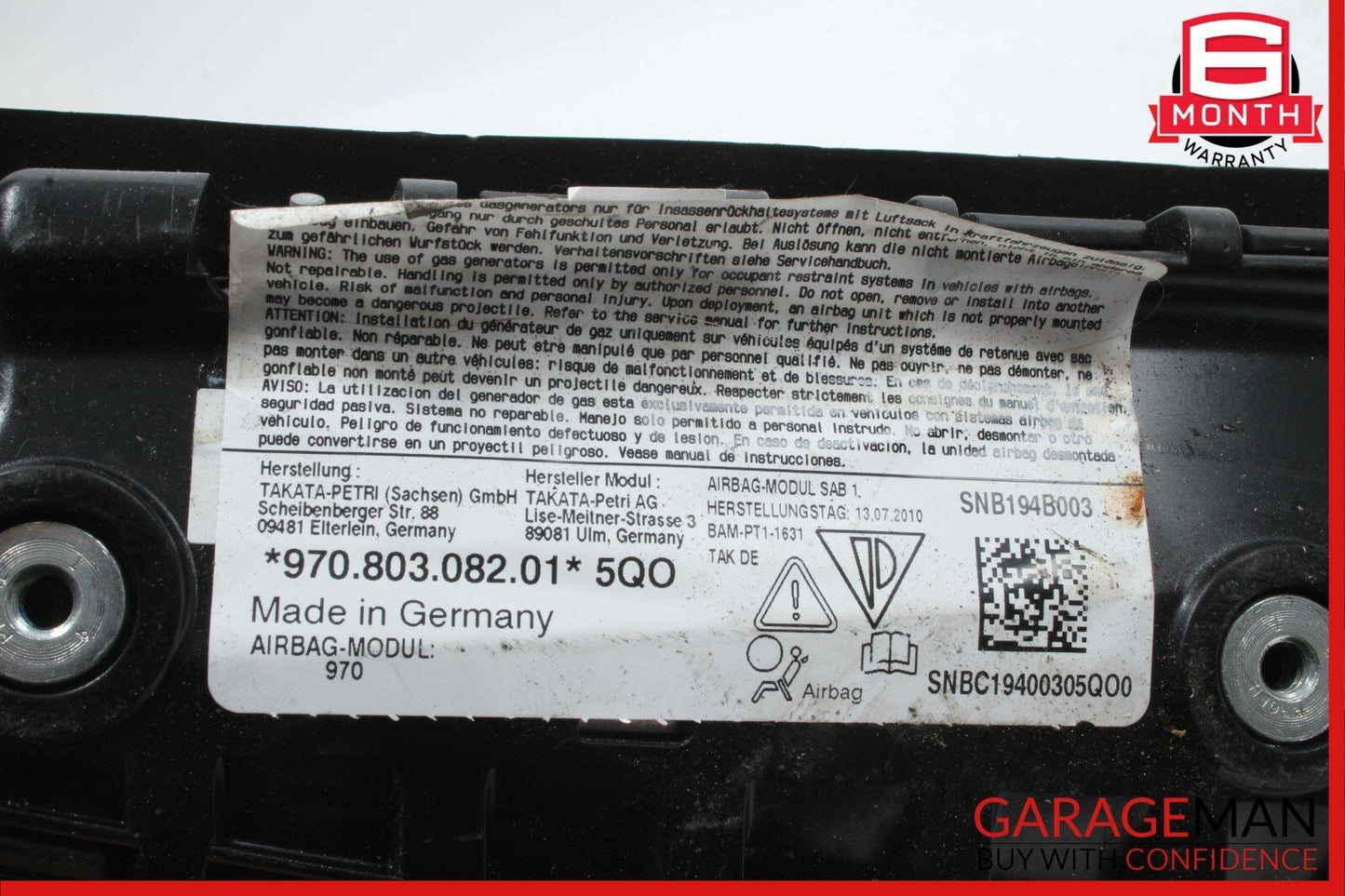 10-16 Porsche Panamera 970 Front Right Side Seat SRS Airbag Air Bag Black OEM